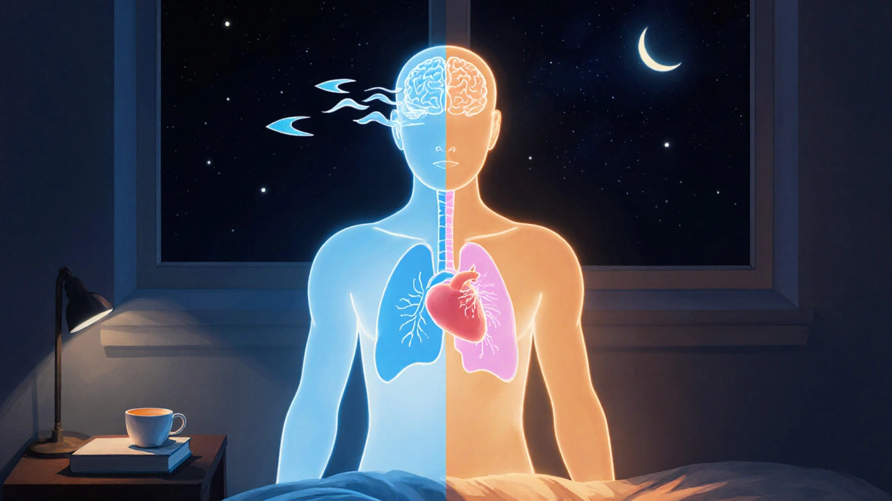 Lidská silueta září v noci, symbolizující vnitřní rovnováhu a obnovu těla.